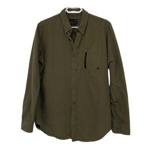 Tavik modern beach culture Army  green button down shirt zipper chest pocket L